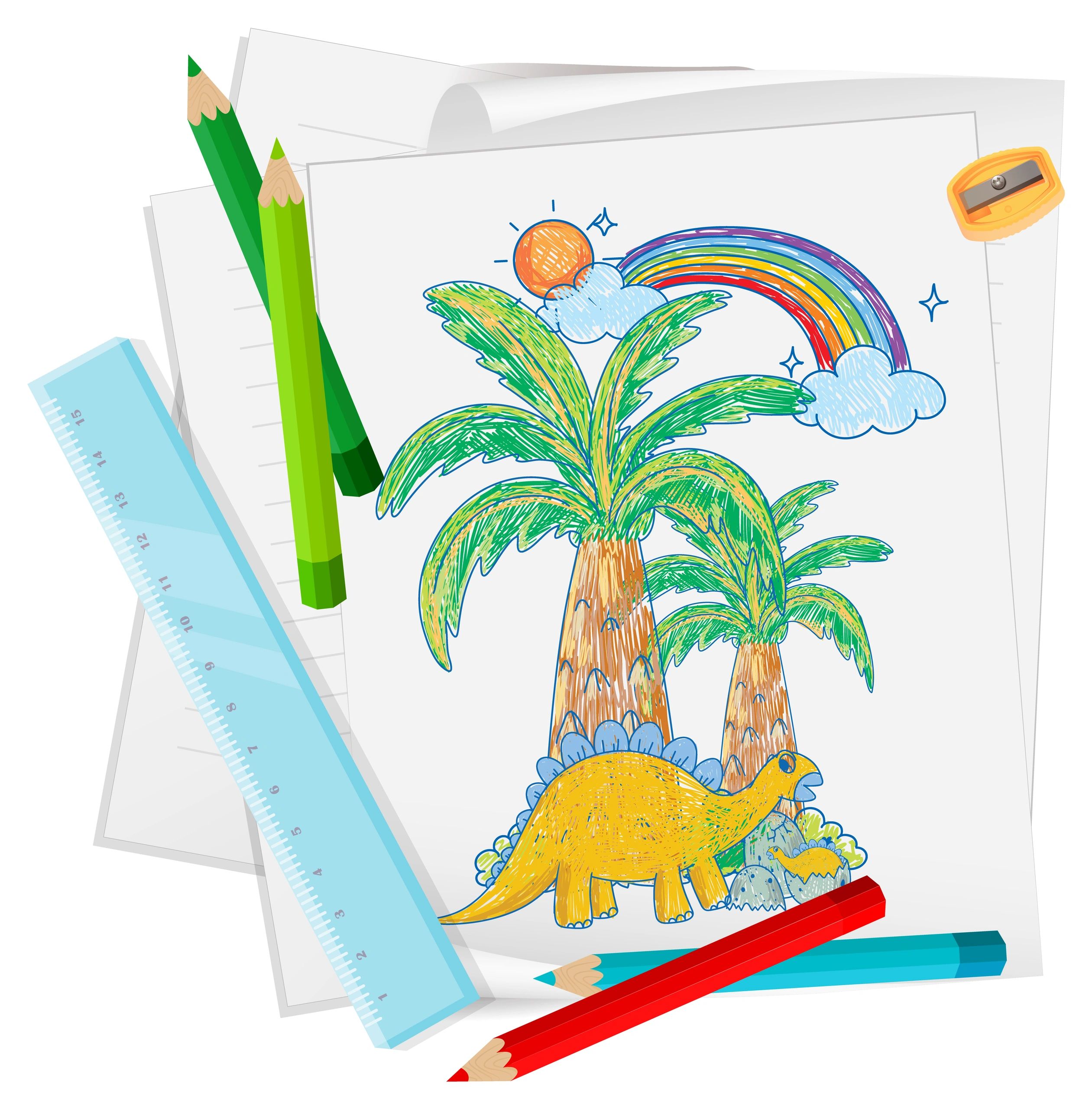 Illustrated sketchbook and pencils representing bonus content and artwork