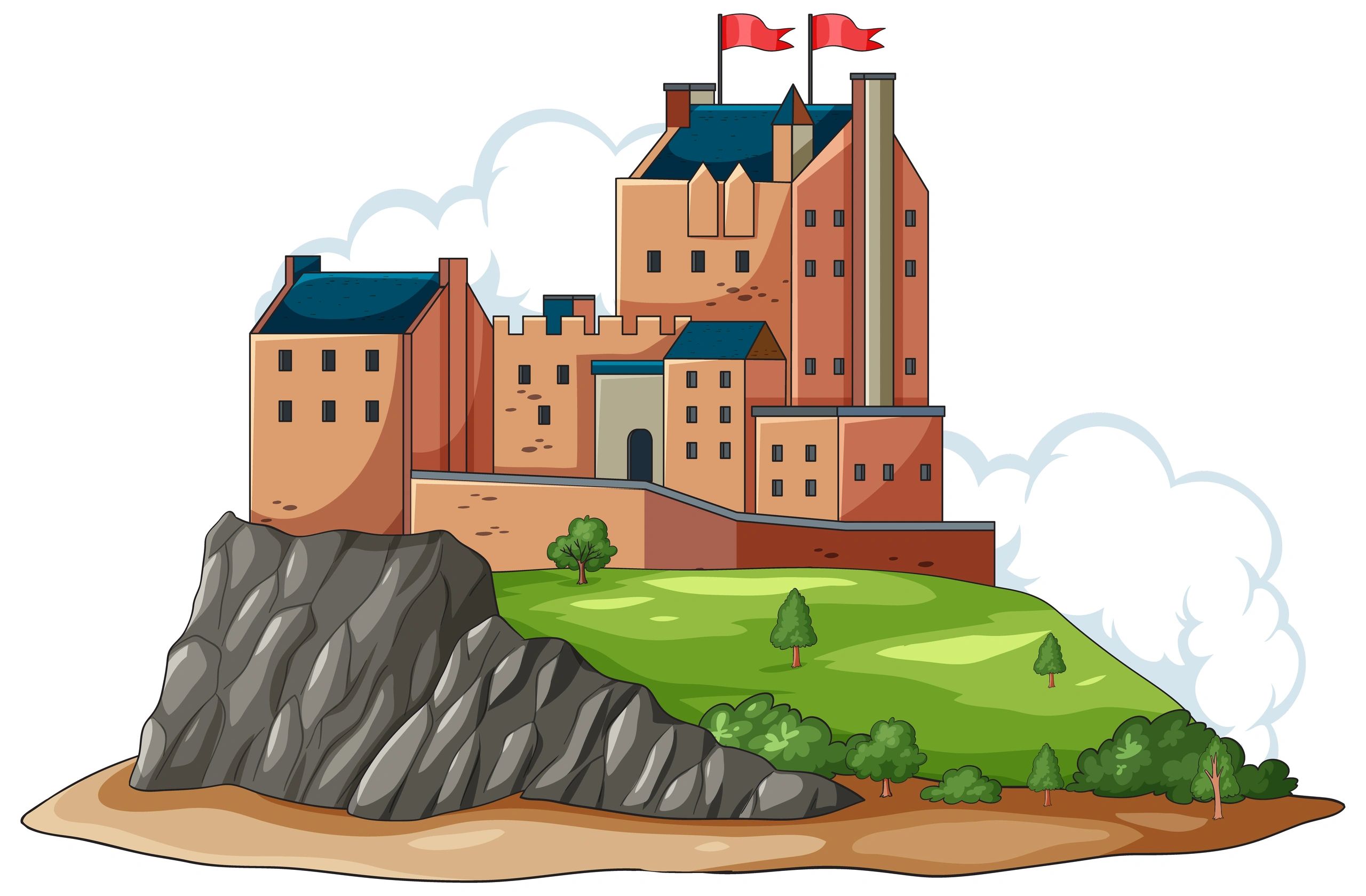 Illustrated castle scene representing the book characters and adventure
