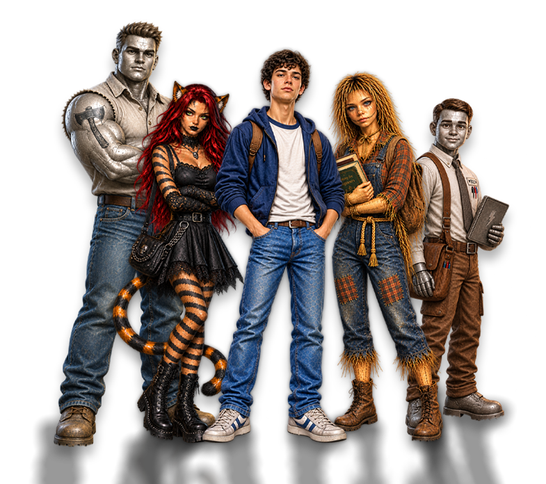 Main character group from The Emerald Project standing together